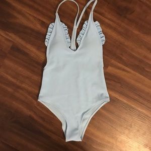 Pretty!! Sky blue textured one piece swimsuit